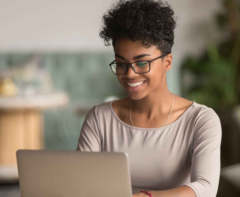 A woman using a laptop computer